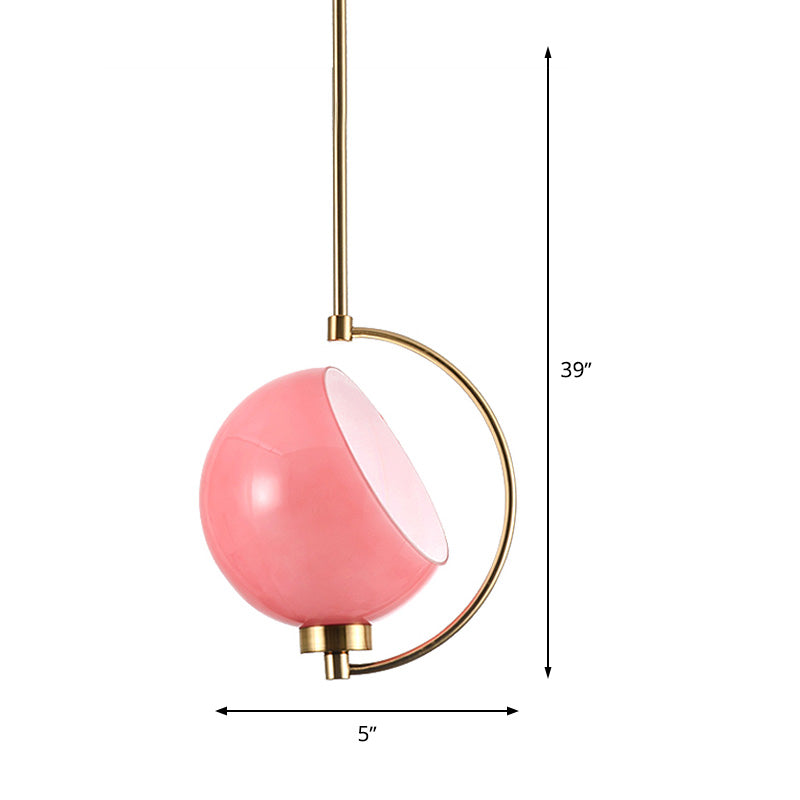 Modern Metal Dome Pendant Light Fixture - 1 Bulb Pink Down Lighting for Bedroom