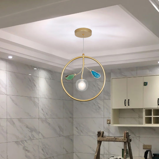 Modern Metal Cage Pendant Ceiling Light for Foyer - LED, Gold Finish