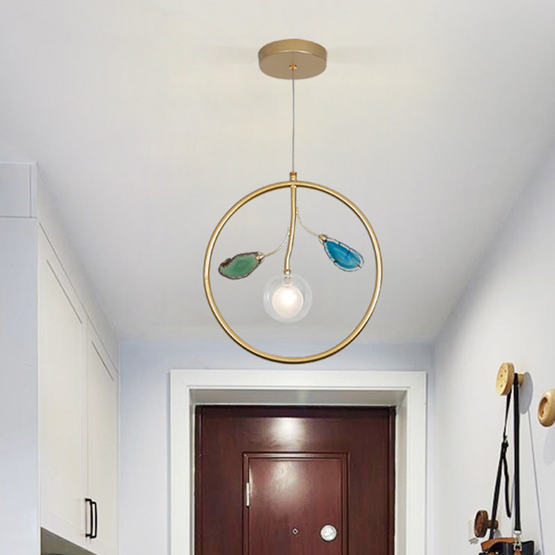 Modern Metal Cage Pendant Ceiling Light for Foyer - LED, Gold Finish