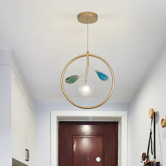 Modern Metal Cage Pendant Ceiling Light for Foyer - LED, Gold Finish