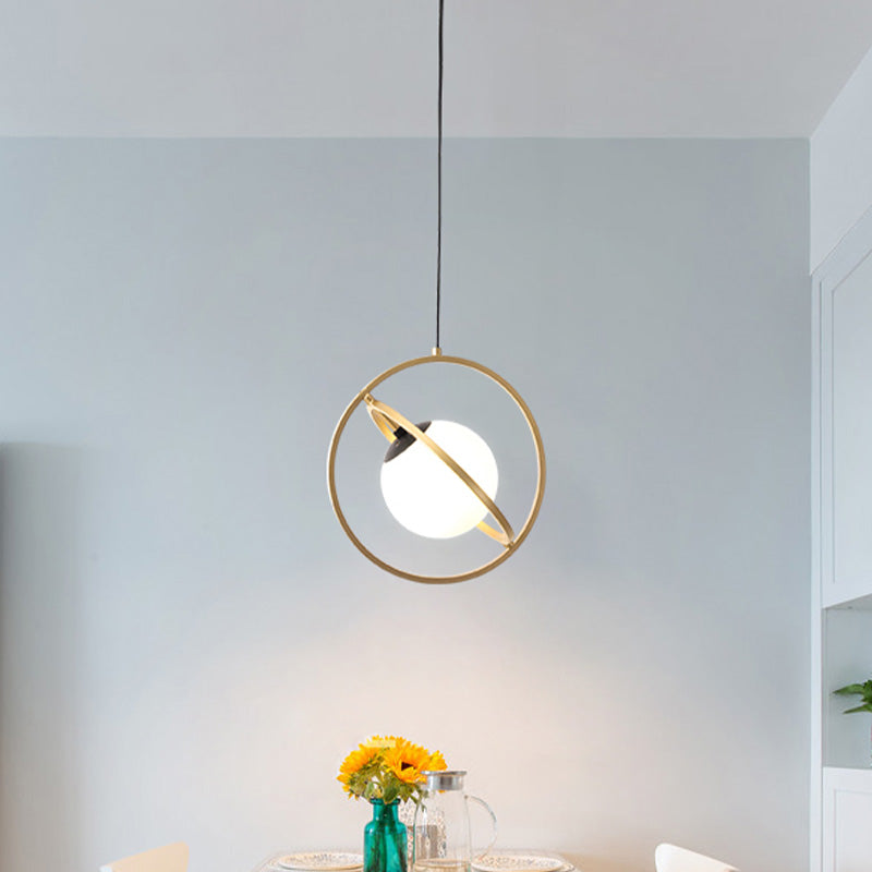 Gold Round Hanging Ceiling Light: Simple 1-Head Metal Drop Lamp For Dining Room