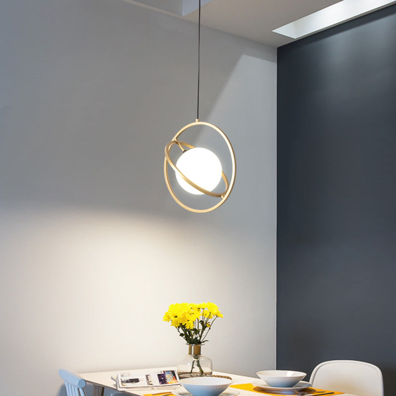 Gold Round Hanging Ceiling Light: Simple 1-Head Metal Drop Lamp For Dining Room