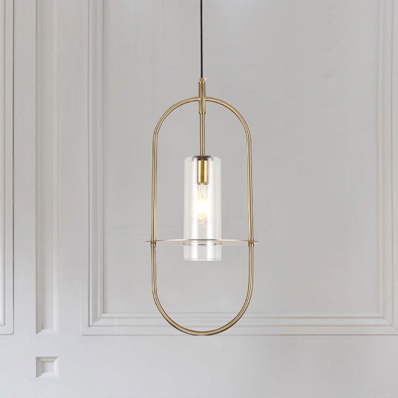 Modern Gold Metal Cylinder Hanging Light Fixture - 1 Light Ceiling Pendant for Living Room
