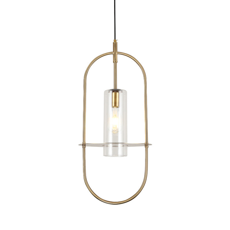 Modern Gold Metal Cylinder Hanging Light Fixture - 1 Light Ceiling Pendant for Living Room