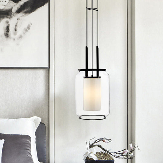 Modern Black Hanging Pendant with Clear Glass Shade for Bedroom - Down Lighting