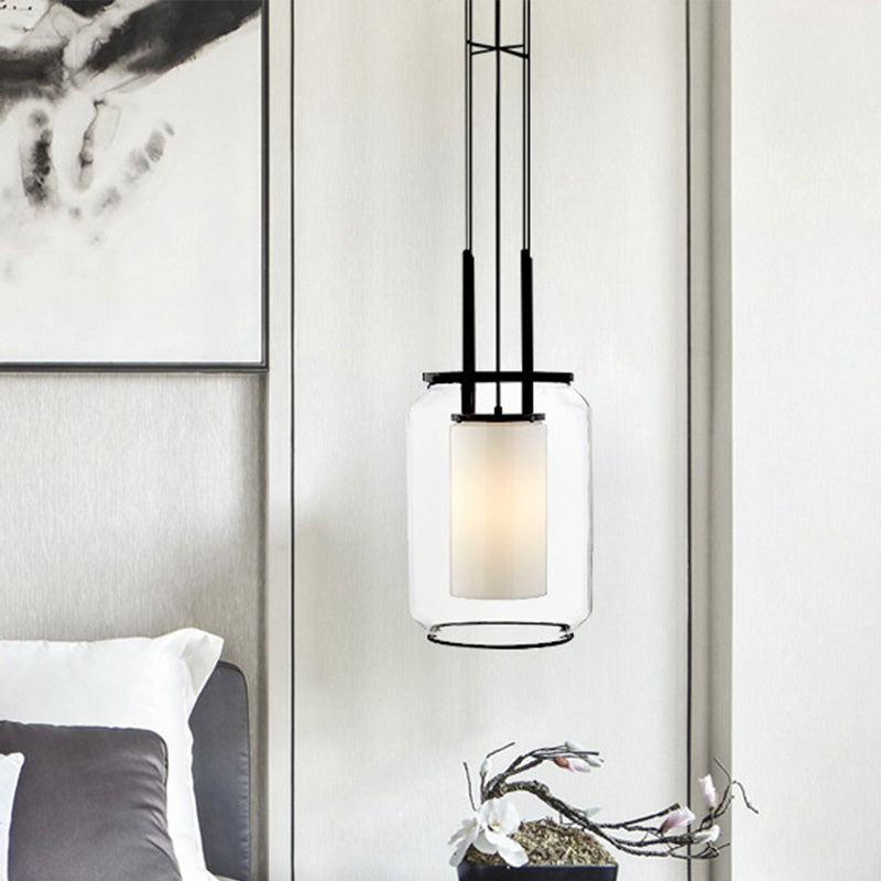 Modern Black Hanging Pendant Light With Clear Glass Shade For Bedroom