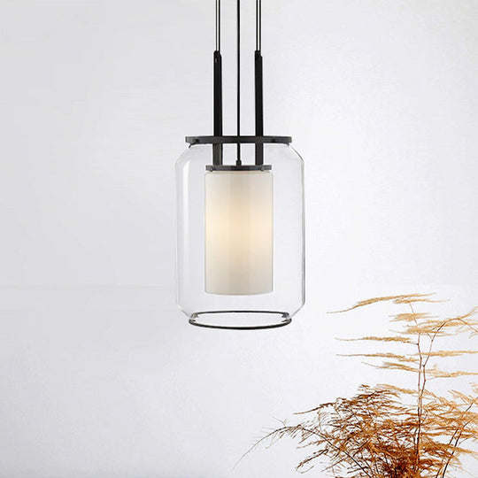 Modern Black Hanging Pendant Light With Clear Glass Shade For Bedroom