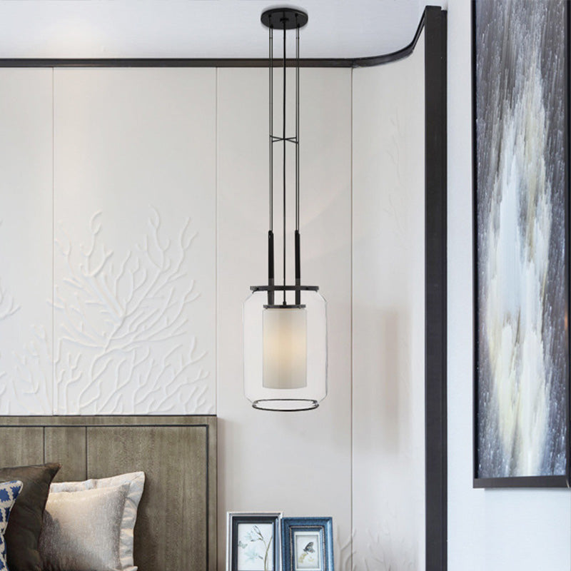 Modern Black Hanging Pendant with Clear Glass Shade for Bedroom - Down Lighting
