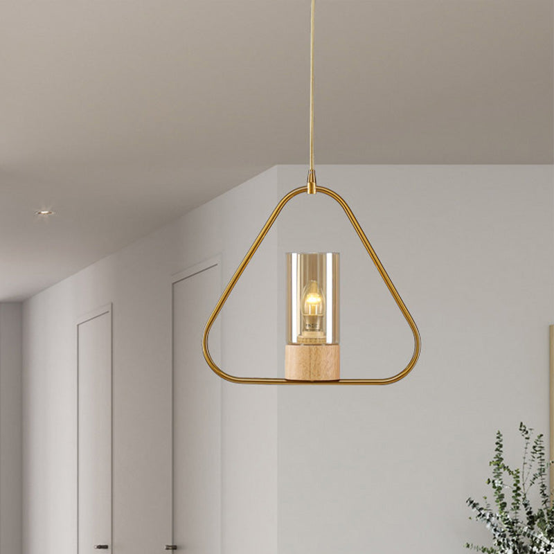 Modern Gold Triangle Pendant Light For Living Room With 1 Head Drop Metal Design