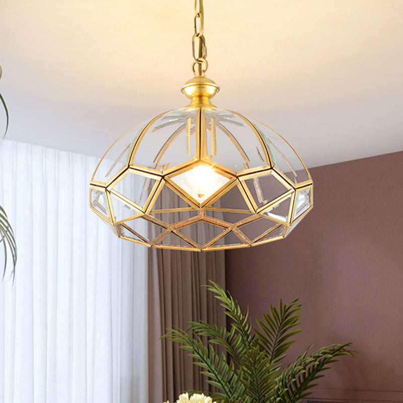 Modern Gold Multifaceted Drop Pendant Lamp - Clear Glass Ceiling Light For Dining Room