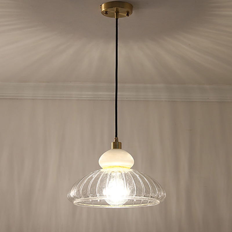 Modern 1-Bulb Ceiling Pendant With Clear Glass Shade - Elegant White Dome Design