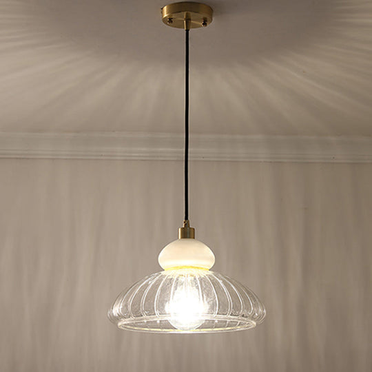Modern 1-Bulb Ceiling Pendant With Clear Glass Shade - Elegant White Dome Design