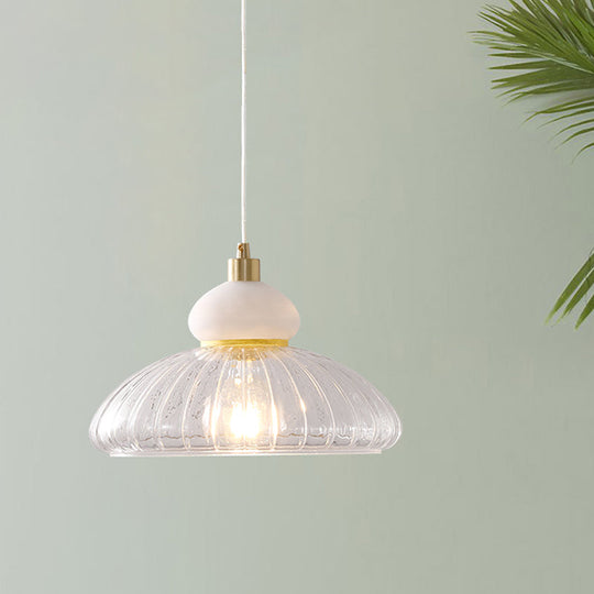 Modern 1-Bulb Ceiling Pendant With Clear Glass Shade - Elegant White Dome Design