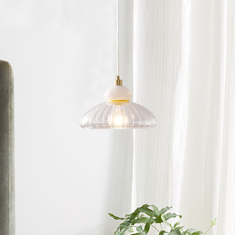 Modern 1-Bulb Ceiling Pendant With Clear Glass Shade - Elegant White Dome Design
