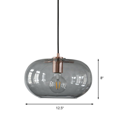 Gray Glass Oval Pendant Ceiling Light - Simple 1 Bulb Hanging Fixture for Bedroom