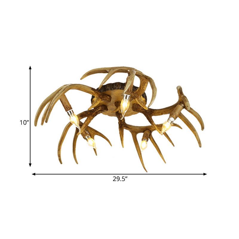 Plafonnier encastré en résine à 5 ampoules en forme de bois de cerf - Éclairage traditionnel semi-encastré marron