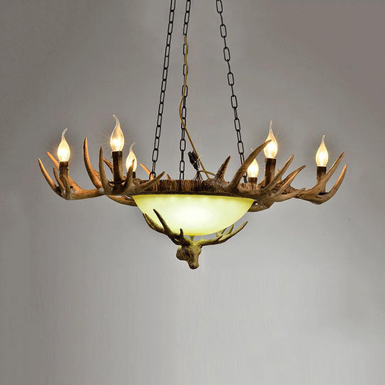 Traditional 6-Head Brown Glass Ceiling Candle Lamp - Chandelier Pendant Light For Living Room
