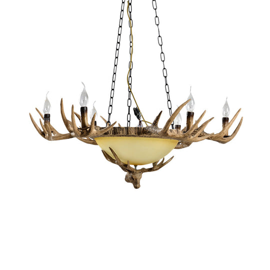 Traditional 6-Head Brown Glass Ceiling Candle Lamp - Chandelier Pendant Light For Living Room