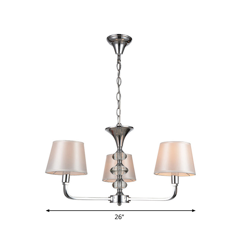 Traditional Beige Fabric Tapered Chandelier - 3 Bulb Ceiling Fixture For Kitchen