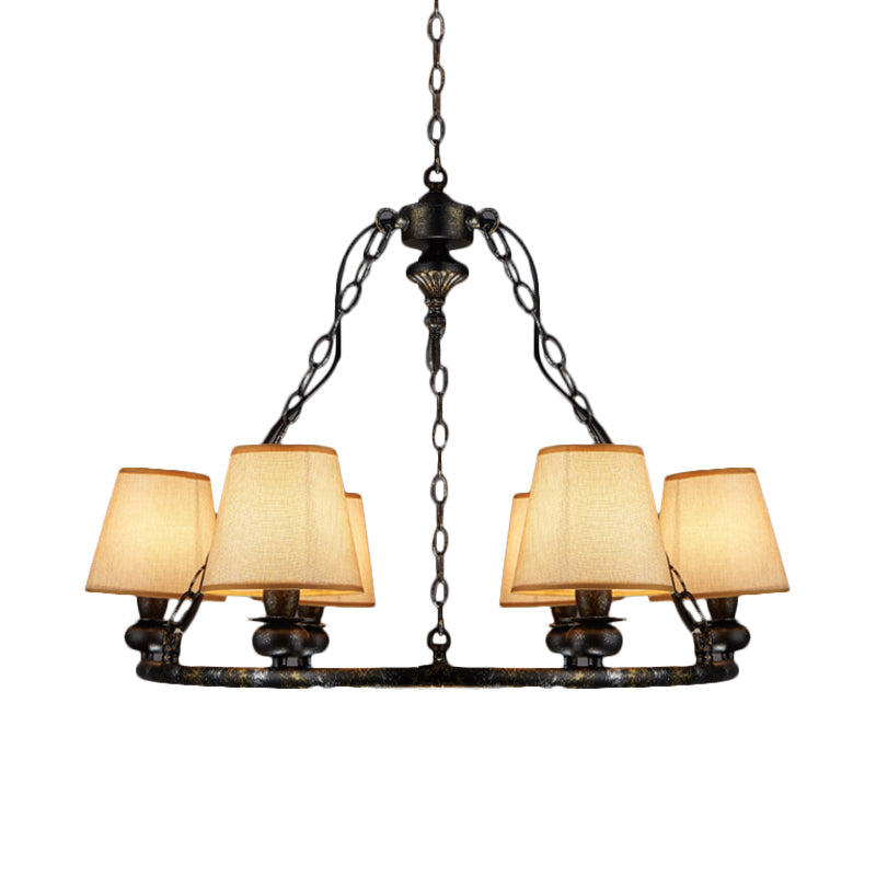 Rustic Ring Pendant Chandelier - 6-Light Fabric Ceiling Light In Black For Living Room