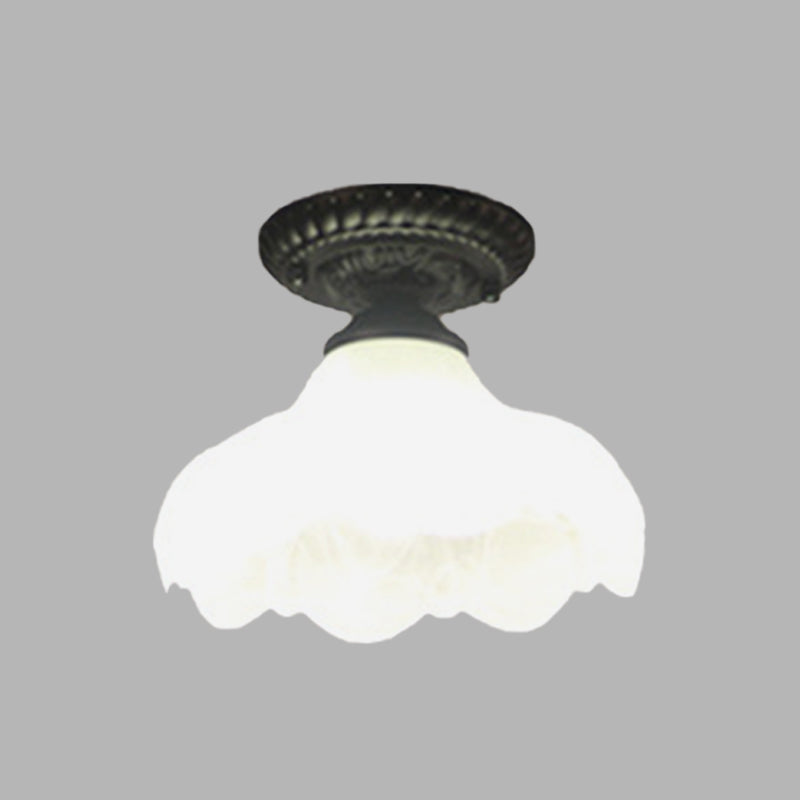 Traditional White Glass Ceiling Mounted Flush Mount Lamp for Corridor