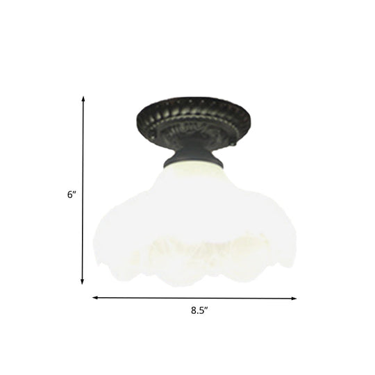 Traditional White Glass Ceiling Mounted Flush Mount Lamp For Corridor