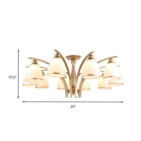 Classic Gold Semi Flush Mount Ceiling Light Fixture with Opal Glass Shades – 3/5/8 Lights for Living Room