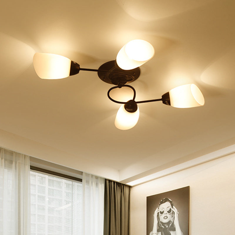 Semi Flush Oval Ceiling Mount Lighting with 4/6/9 Traditional White Glass Lights - Perfect for Living Room
