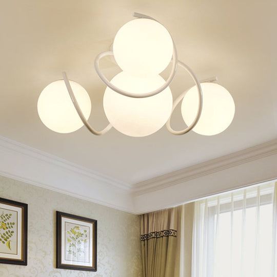 Orb Opal Glass Semi Flush Light - Traditional Black/White - 4/7 Lights - Living Room Ceiling Lighting - 22"/34" Wide