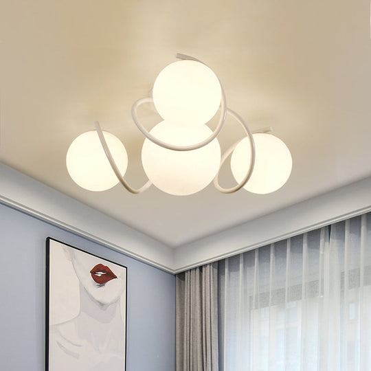 Orb Opal Glass Semi Flush Light - Traditional Black/White - 4/7 Lights - Living Room Ceiling Lighting - 22"/34" Wide