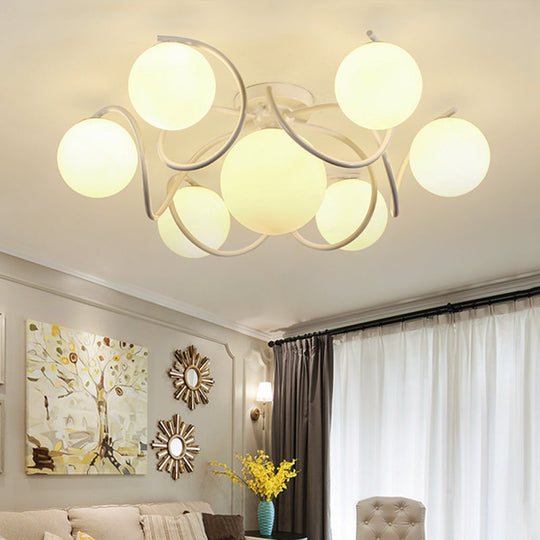 Orb Opal Glass Semi Flush Light - Traditional Black/White - 4/7 Lights - Living Room Ceiling Lighting - 22"/34" Wide
