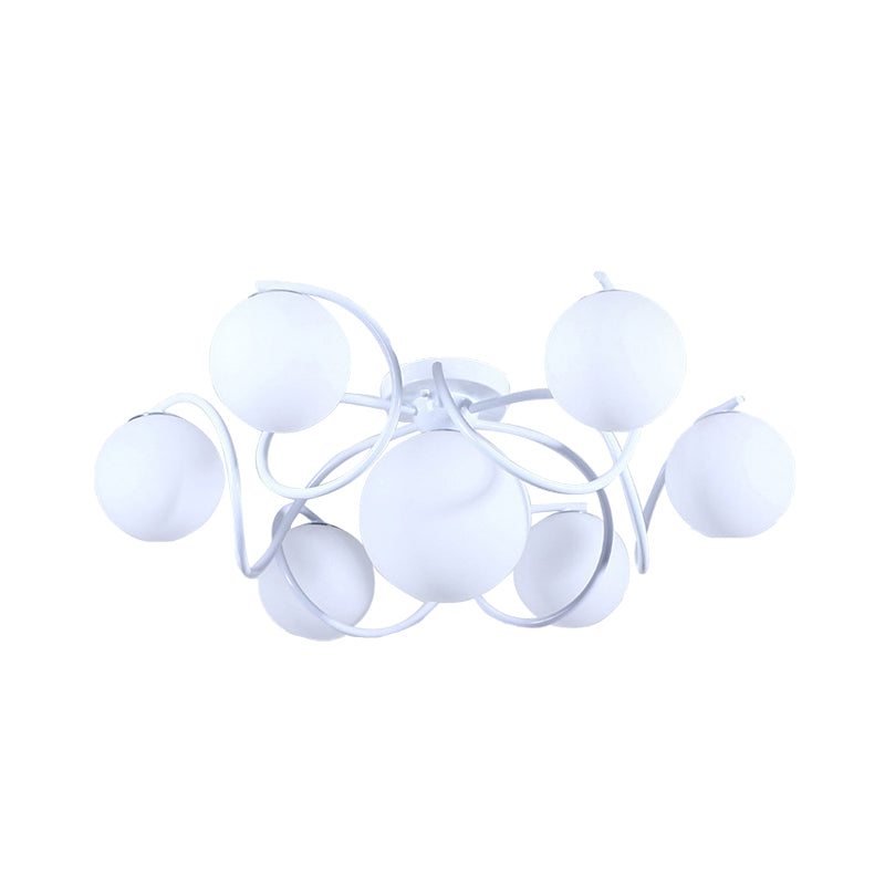 Orb Opal Glass Semi Flush Light - Traditional Black/White - 4/7 Lights - Living Room Ceiling Lighting - 22"/34" Wide