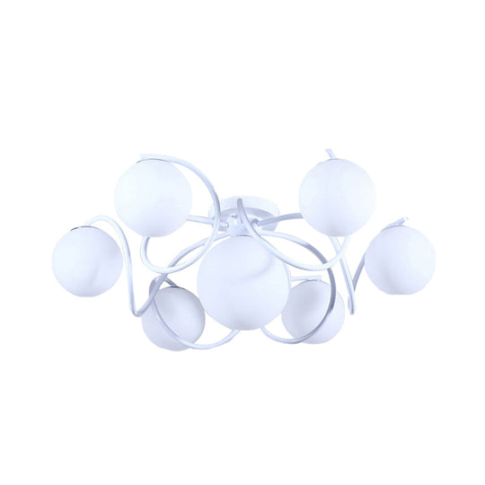 Orb Opal Glass Semi Flush Light - Traditional Black/White - 4/7 Lights - Living Room Ceiling Lighting - 22"/34" Wide