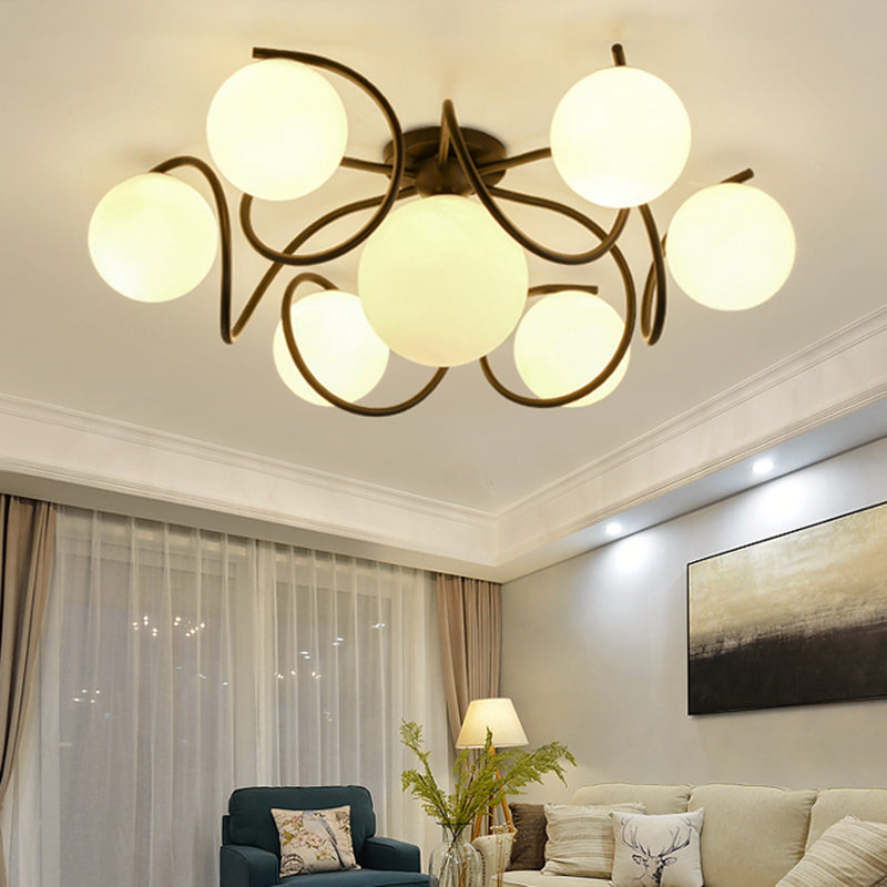 Orb Opal Glass Semi Flush Light - Traditional Black/White - 4/7 Lights - Living Room Ceiling Lighting - 22"/34" Wide
