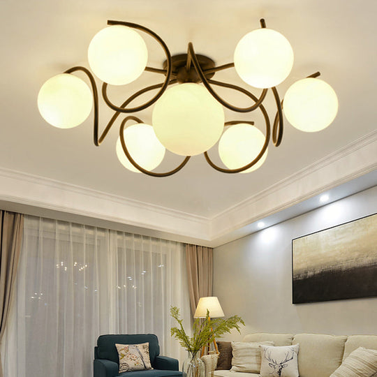 Orb Opal Glass Semi Flush Light - Traditional Black/White - 4/7 Lights - Living Room Ceiling Lighting - 22"/34" Wide