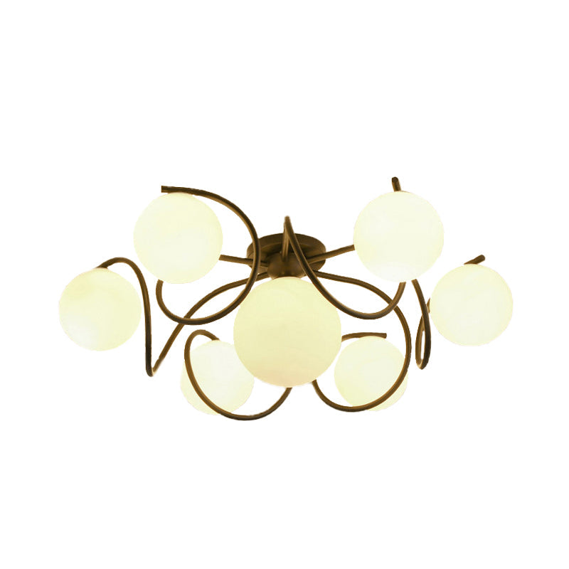 Orb Opal Glass Semi Flush Light - Traditional Black/White - 4/7 Lights - Living Room Ceiling Lighting - 22"/34" Wide