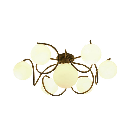 Orb Opal Glass Semi Flush Light - Traditional Black/White - 4/7 Lights - Living Room Ceiling Lighting - 22"/34" Wide