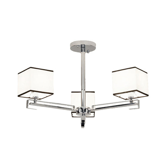 White Fabric Square Pendant Chandelier - 3/6/8 Lights Classic Light For Living Room