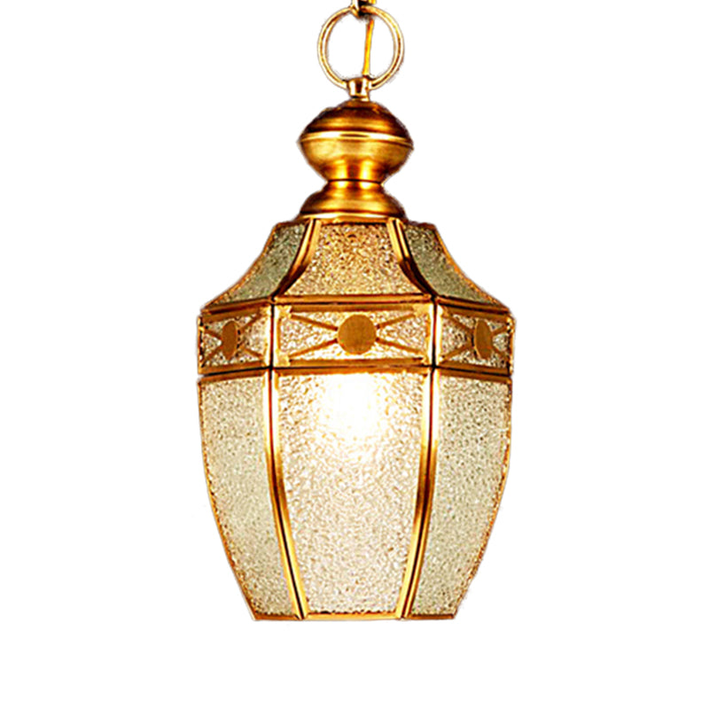 Traditional Frosted Glass Hanging Lamp Kit For Hallway - 1 Bulb Lantern Ceiling In Brass