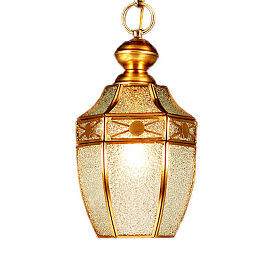Traditional Frosted Glass Hanging Lamp Kit For Hallway - 1 Bulb Lantern Ceiling In Brass