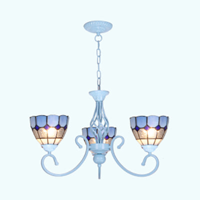 Lustre suspendu en vitrail méditerranéen bleu clair - 3/5/6 lumières pour cuisine