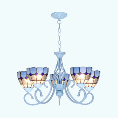 Lustre suspendu en vitrail méditerranéen bleu clair - 3/5/6 lumières pour cuisine
