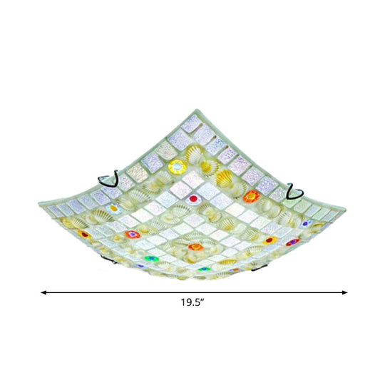 Tiffany Style Square Shell Flush Mount Ceiling Light with 3 Lights, White - Ideal for Kitchen (12"/16"/19.5" Wide)