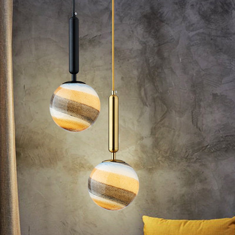 Gold And Black Bedroom Pendant Light With Frosted Glass Shade