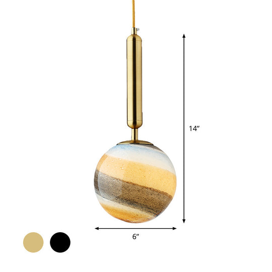 Contemporary Gold/Black Bedroom Pendant Lamp with Frosted Glass Shade