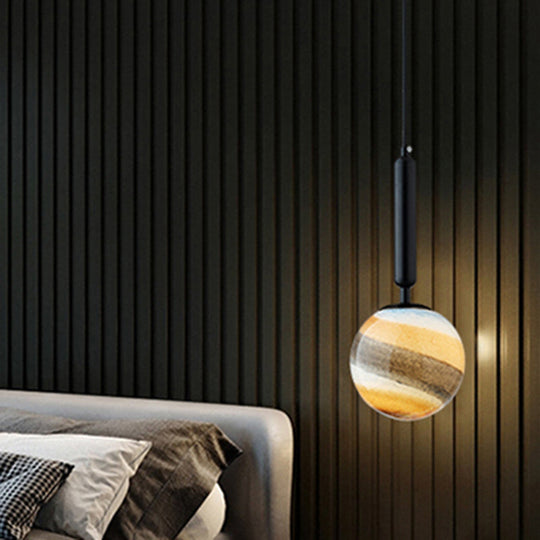 Gold And Black Bedroom Pendant Light With Frosted Glass Shade
