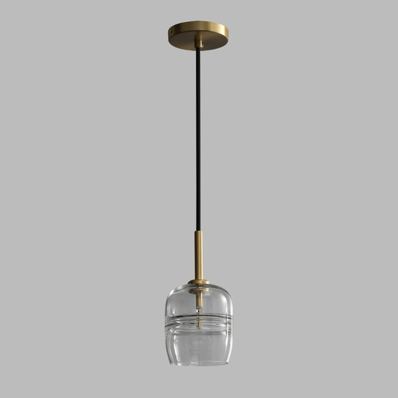 Minimalist Clear Glass Hanging Lamp with Brass Accent - LED Pendant Ceiling Light for Dining Room