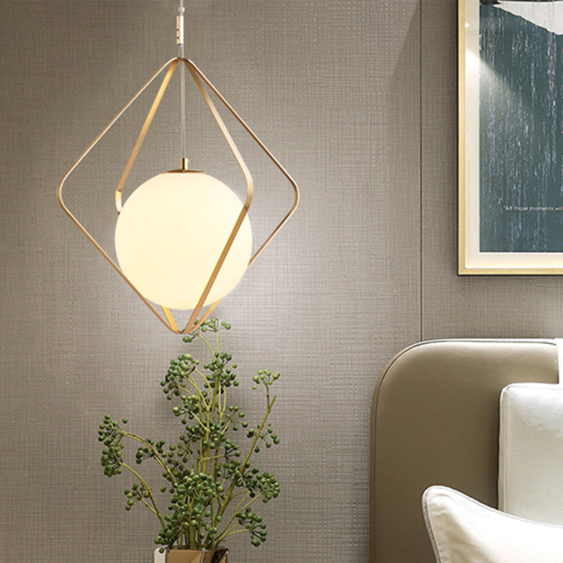 Minimalist Gold Caged Pendant Light - LED Down Lighting for Bedroom (1 Head, 10.5"/16" W)