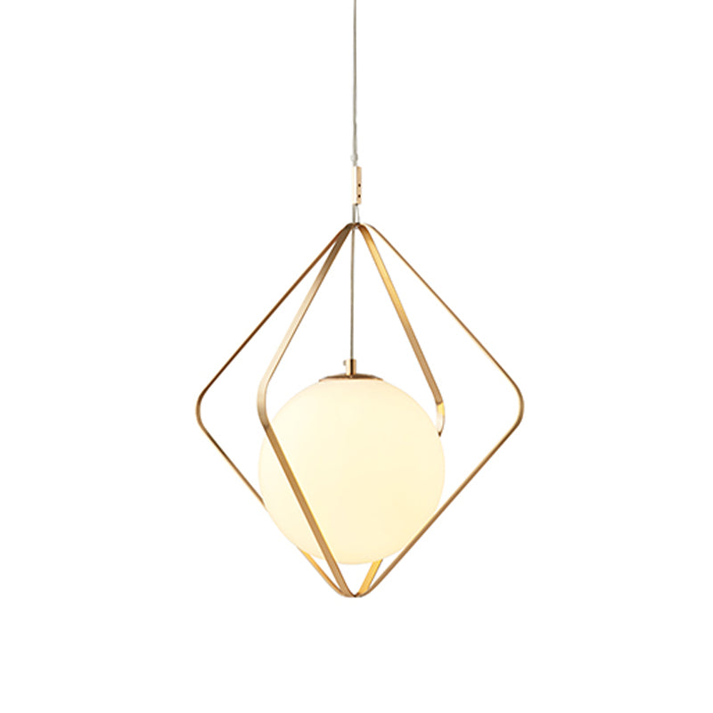 Minimalist Gold Caged Pendant Light - LED Down Lighting for Bedroom (1 Head, 10.5"/16" W)