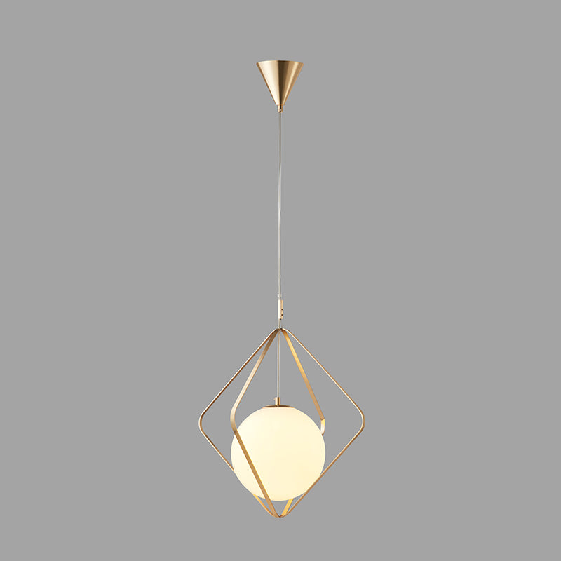 Minimalist Gold Caged Pendant Light - LED Down Lighting for Bedroom (1 Head, 10.5"/16" W)